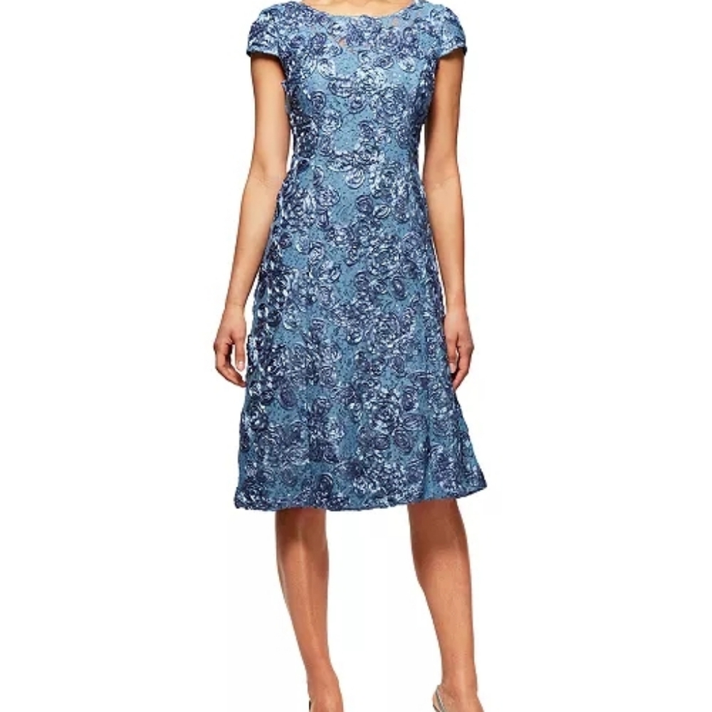 Alex Evenings Blue Lace Midi Dress